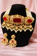 Royal Red gold Choker Set with Earrings | Kaur Creations