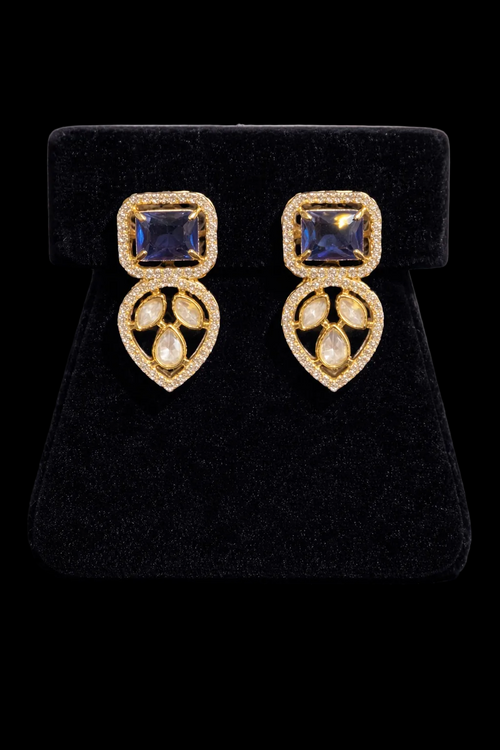Kaur Creations | Royal Blue Stone Gold Plated Necklace Set with Earrings – Punjabi Bridal Jewellery