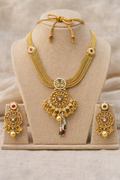 Royal Antique Gold Plated Multi-Layer Necklace Set with Earrings