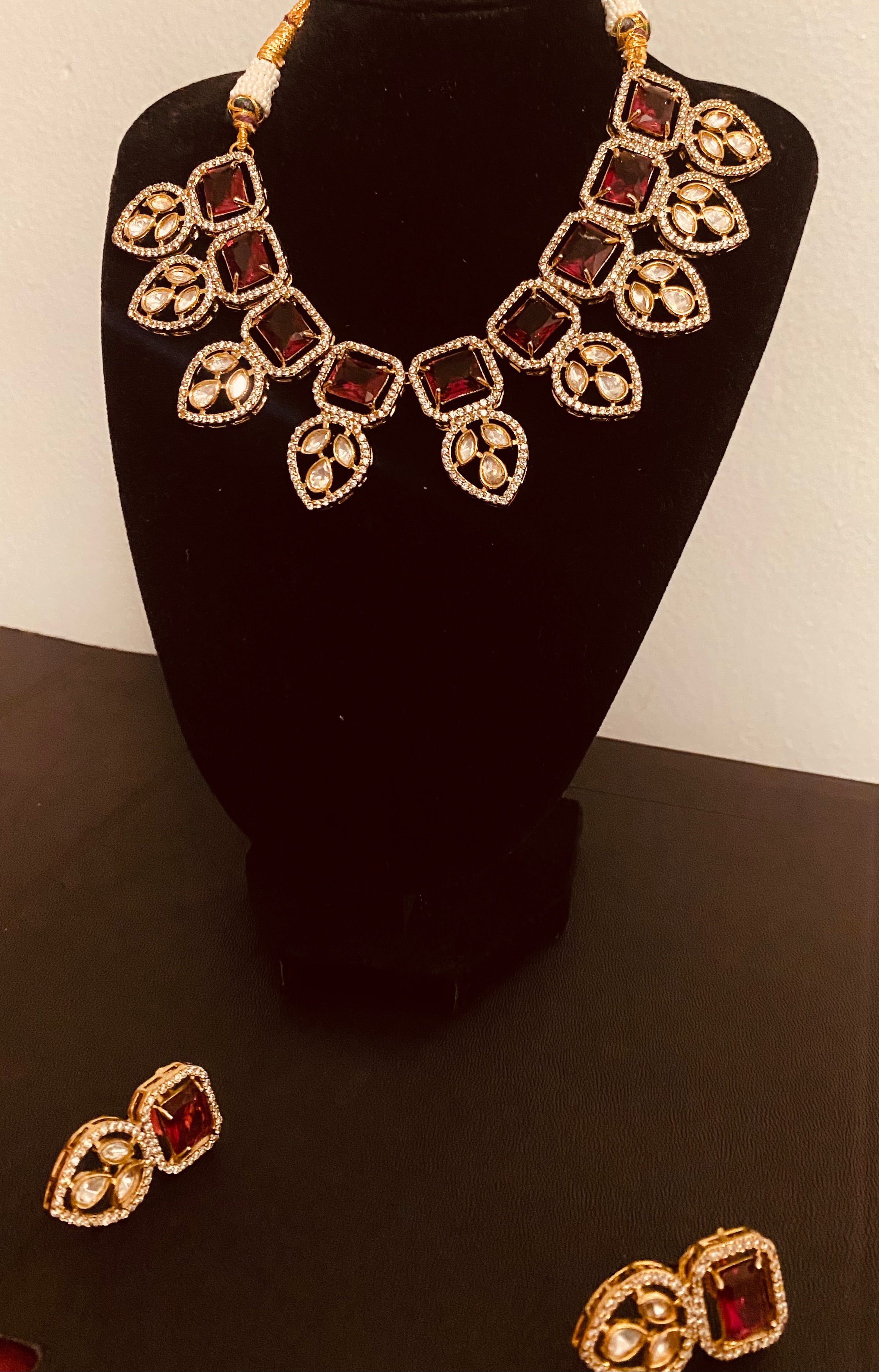 Royal Ruby Gold Statement Necklace Set