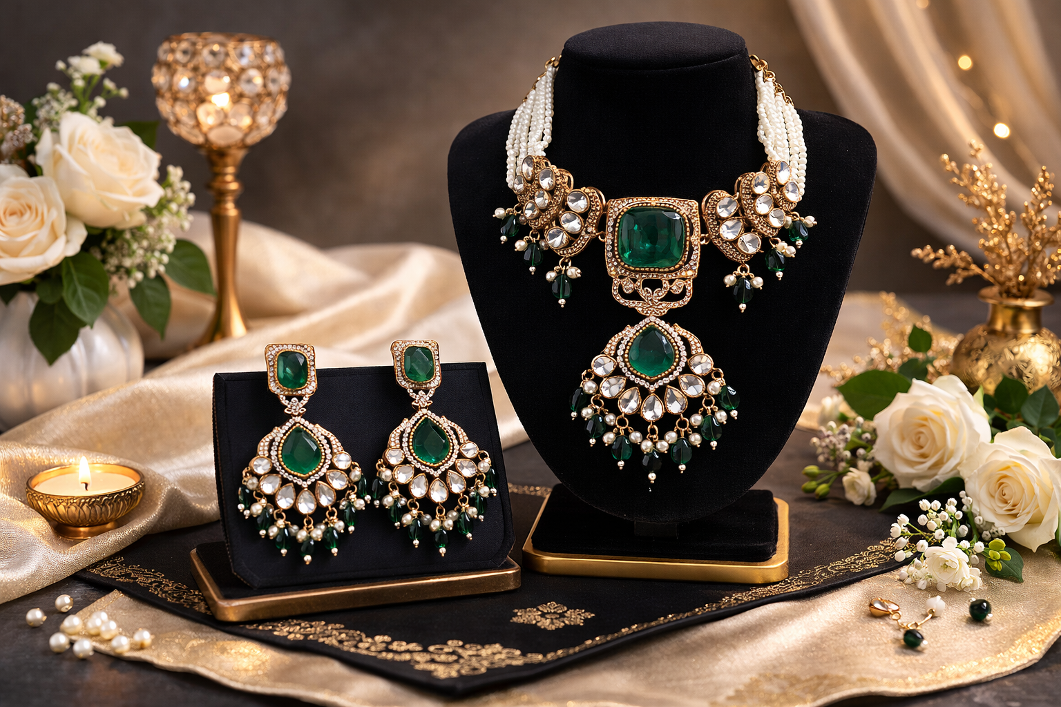 Emerald Green Royal Bridal Jewellery Set